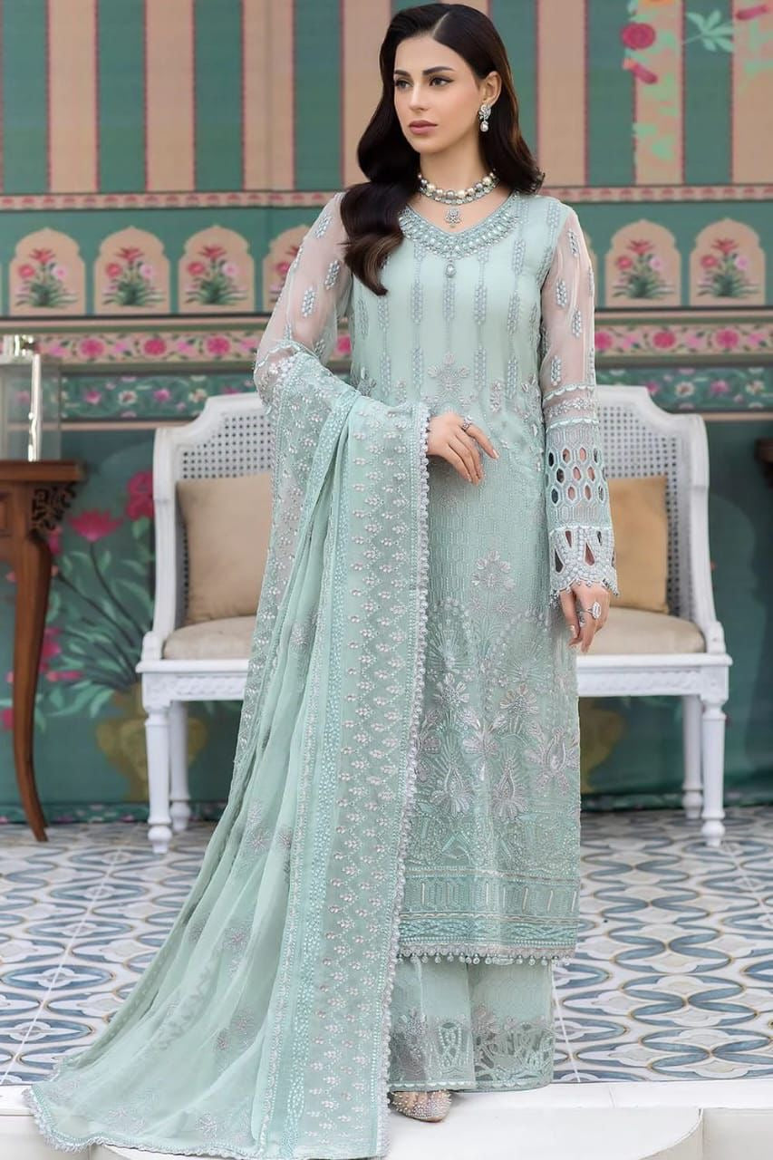 Flossie Festive Organza Embroidered Suit (unstitched)
