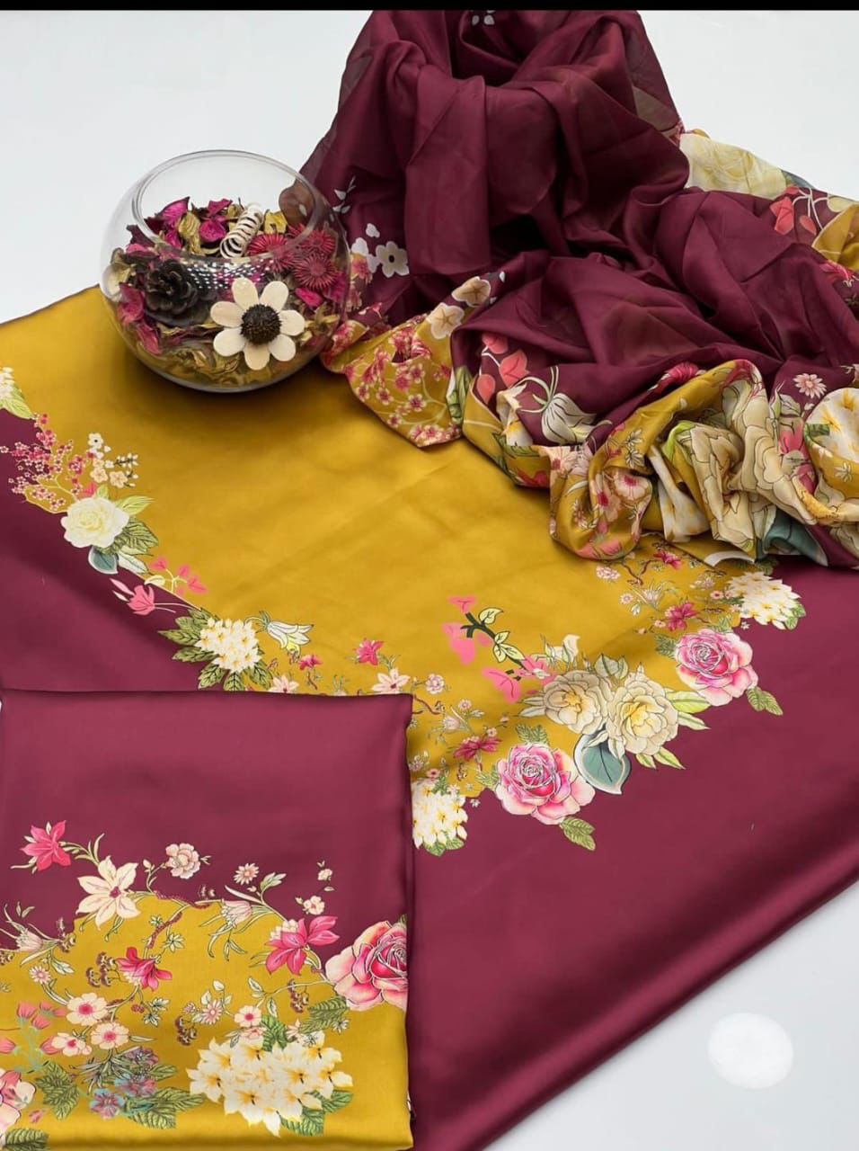 Floral Digital Printed 3PC Silk Suit (unstitched)
