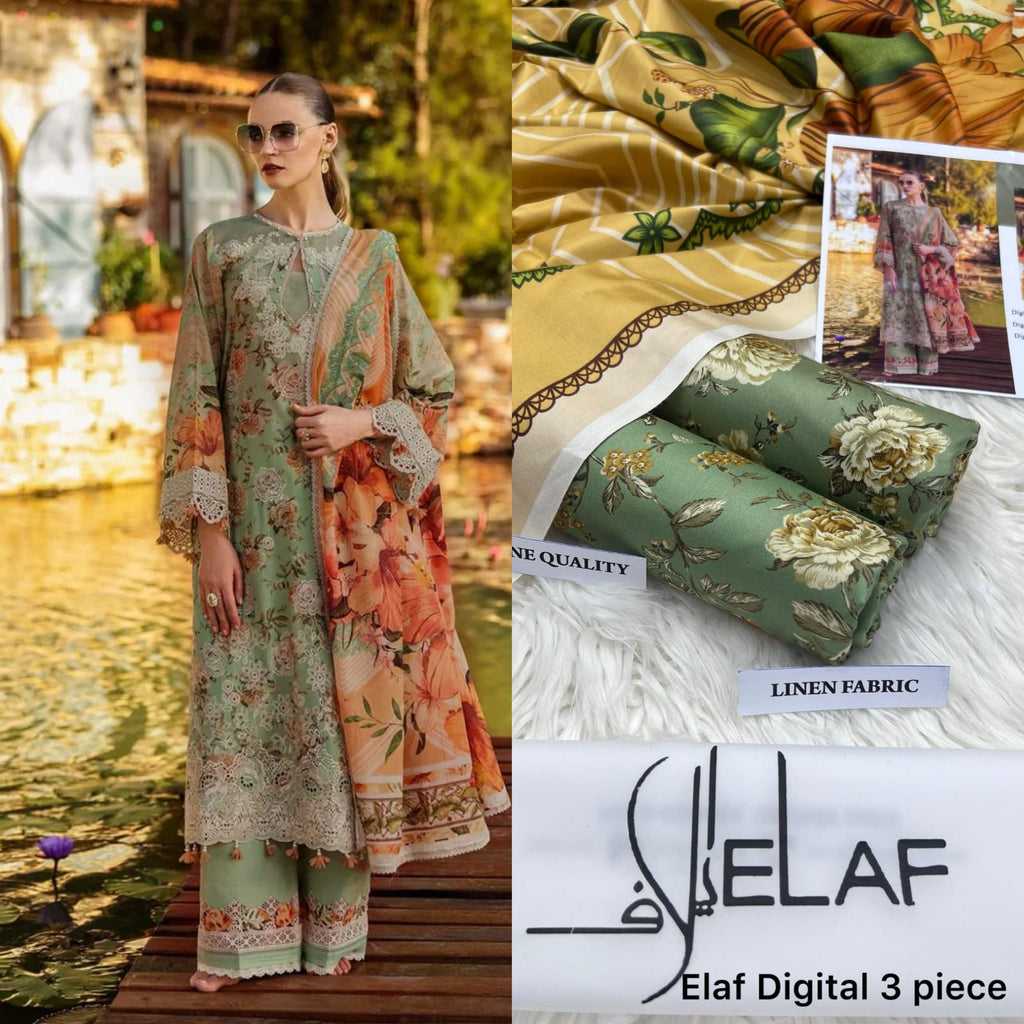 Elaf Linen Digital Print Volume – 3-Piece Printed Linen Suit (unstitched)