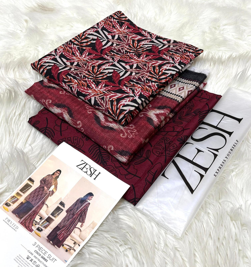 ZESH (Unstitched) 3 Piece Lawn Suit