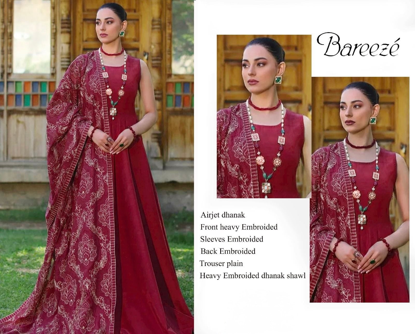 Bareeze Premium Dhanak Suit with Full Heavy Embroidered Shawl (unstitched)