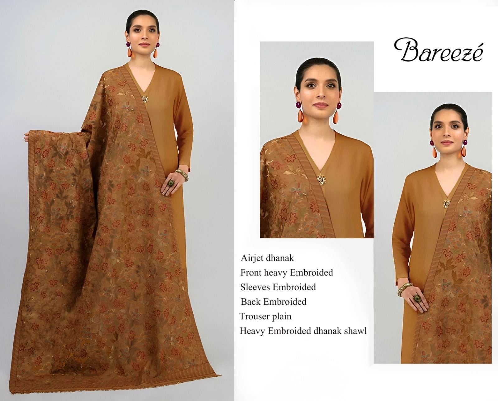 Bareeze Premium Dhanak Suit with Full Heavy Embroidered Shawl (unstitched)