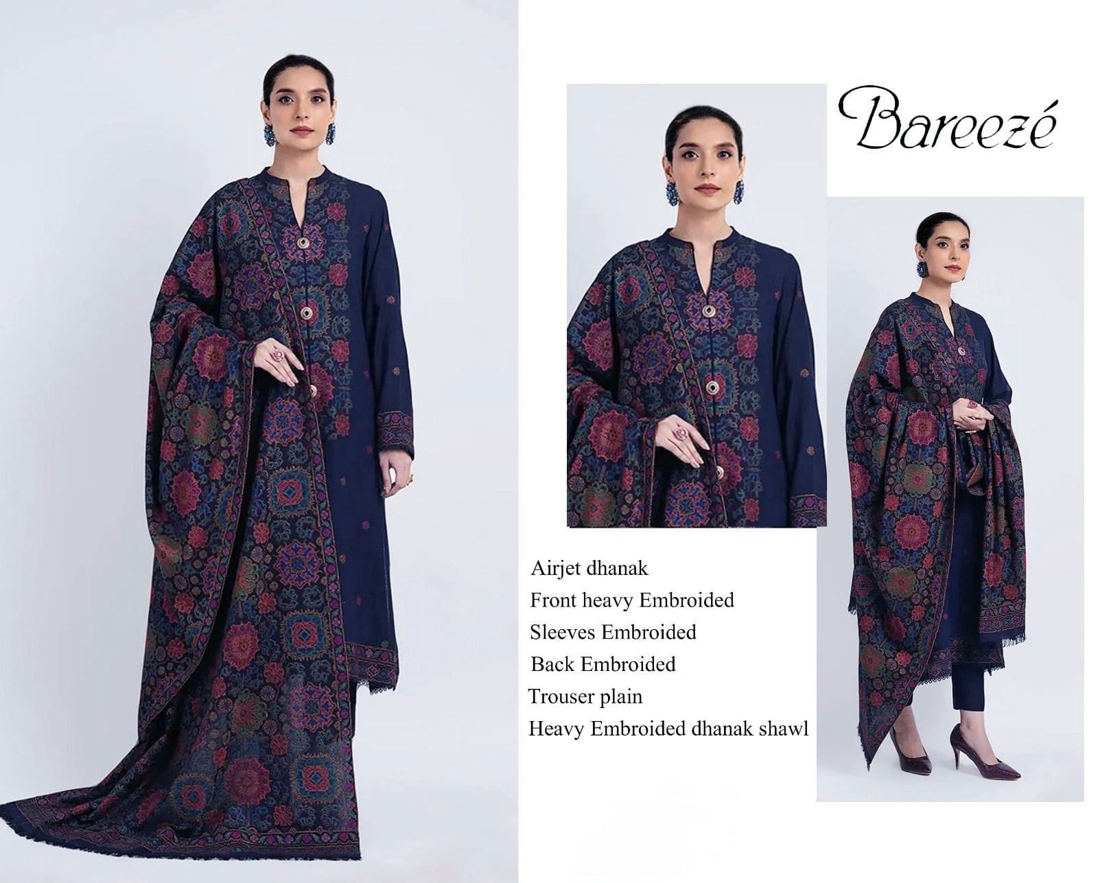 Bareeze Premium Dhanak Suit with Full Heavy Embroidered Shawl (unstitched)