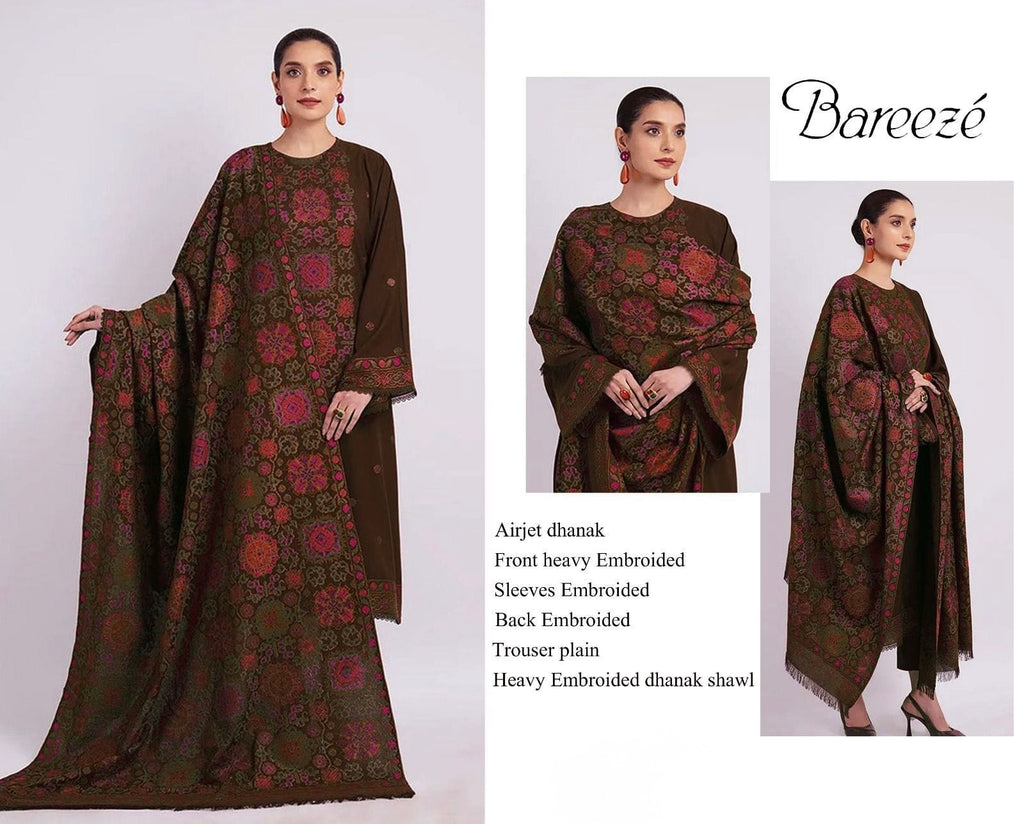 Bareeze Premium Dhanak Suit with Full Heavy Embroidered Shawl (unstitched)