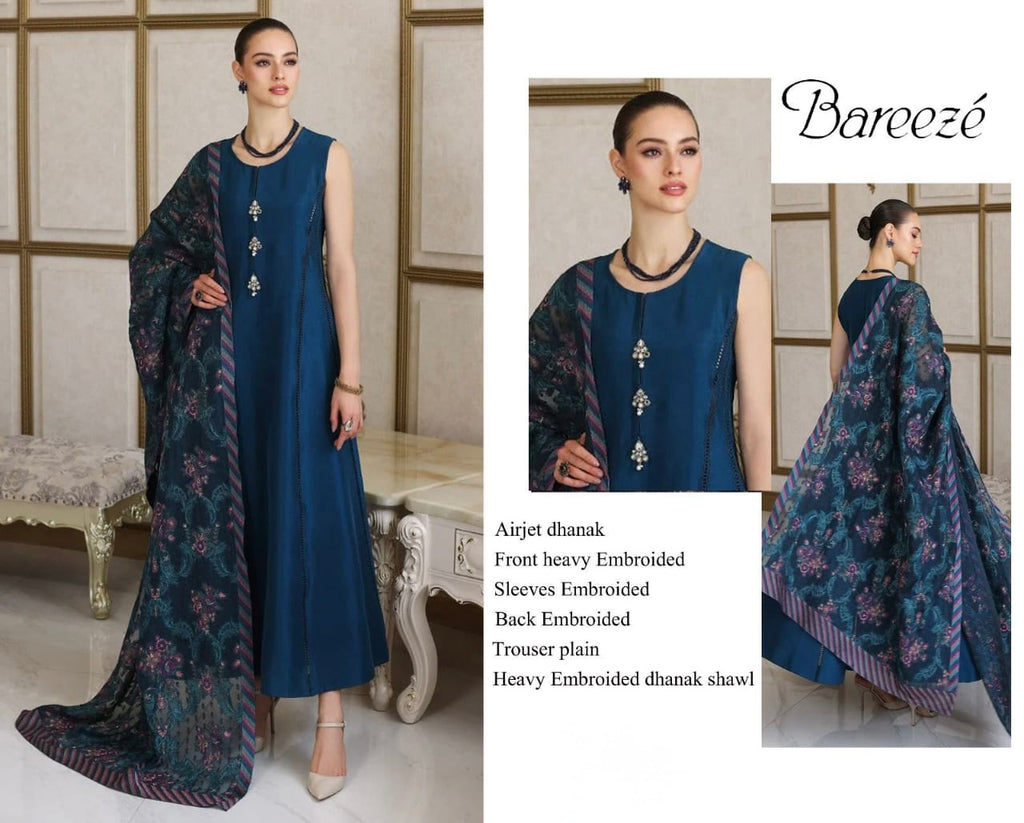 Bareeze Premium Dhanak Suit with Full Heavy Embroidered Shawl (unstitched)