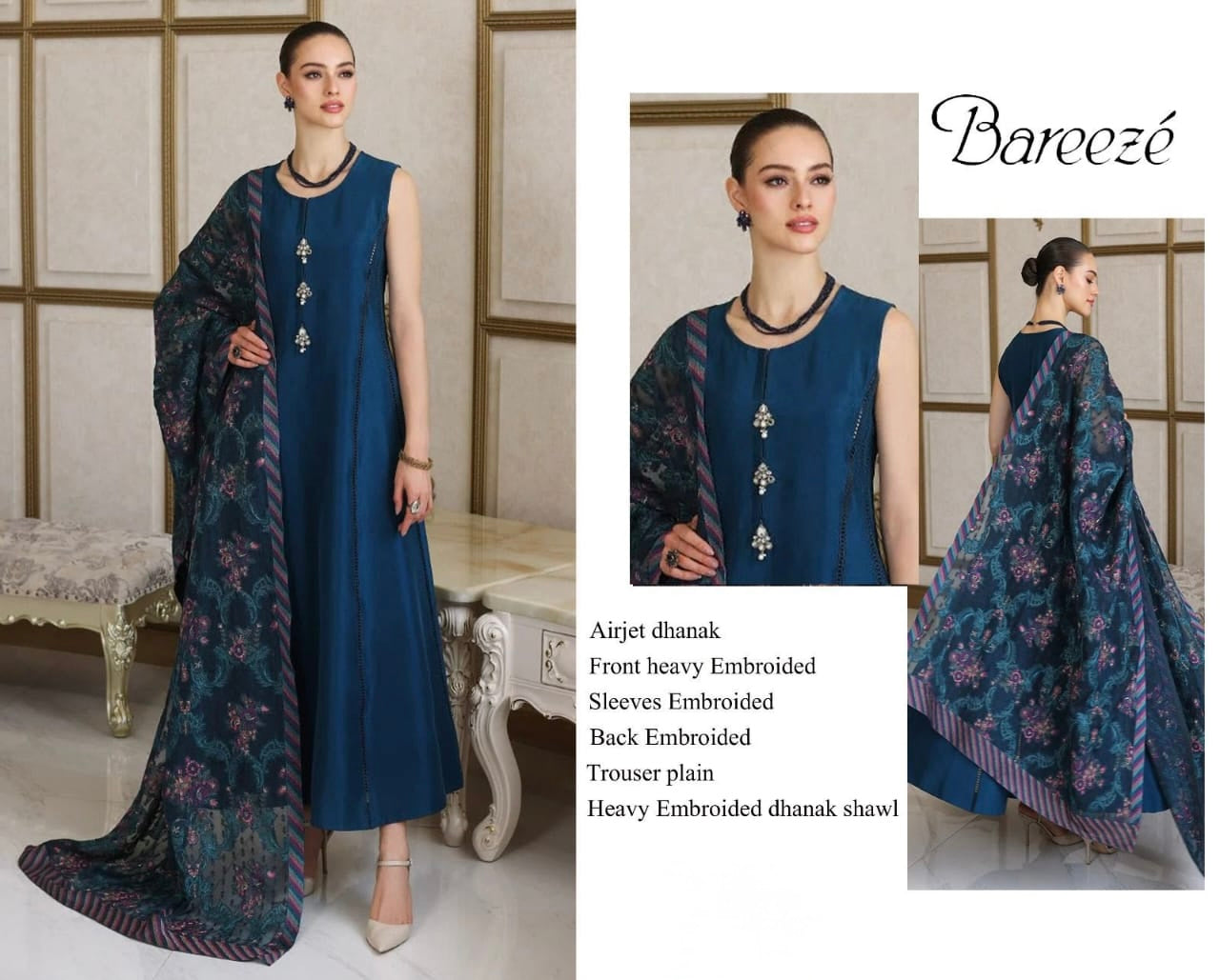 Bareeze Premium Dhanak Suit with Full Heavy Embroidered Shawl (unstitched)