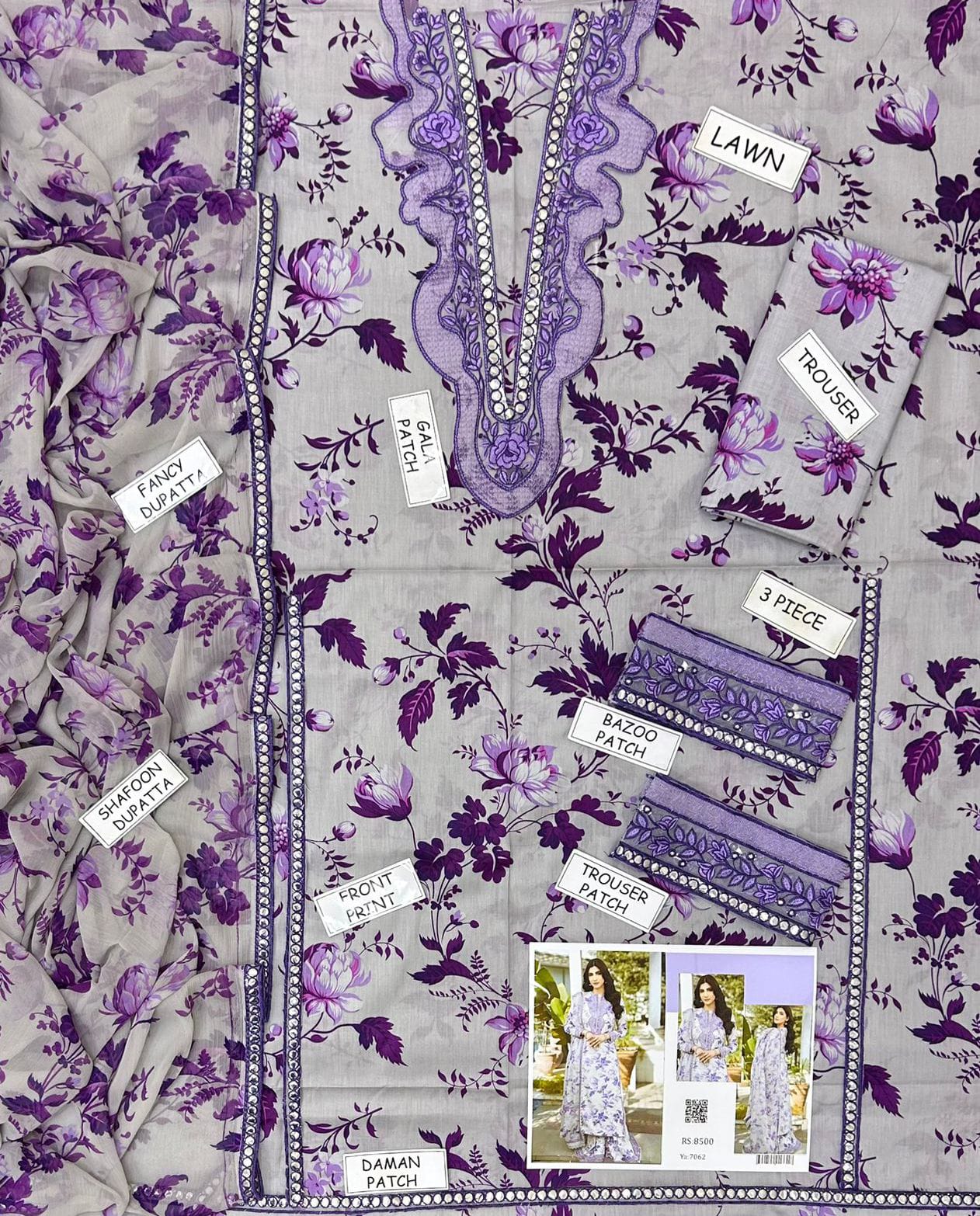 Aneela's 3PCs Lawn Embroidered Summer Collection (unstitched)