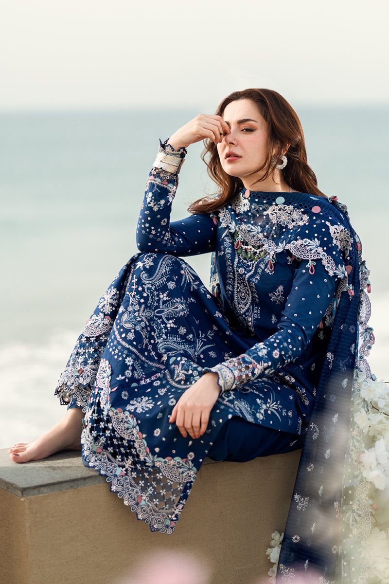 Qalmakar Ware by Hania Amir Unstitched Suit Blue