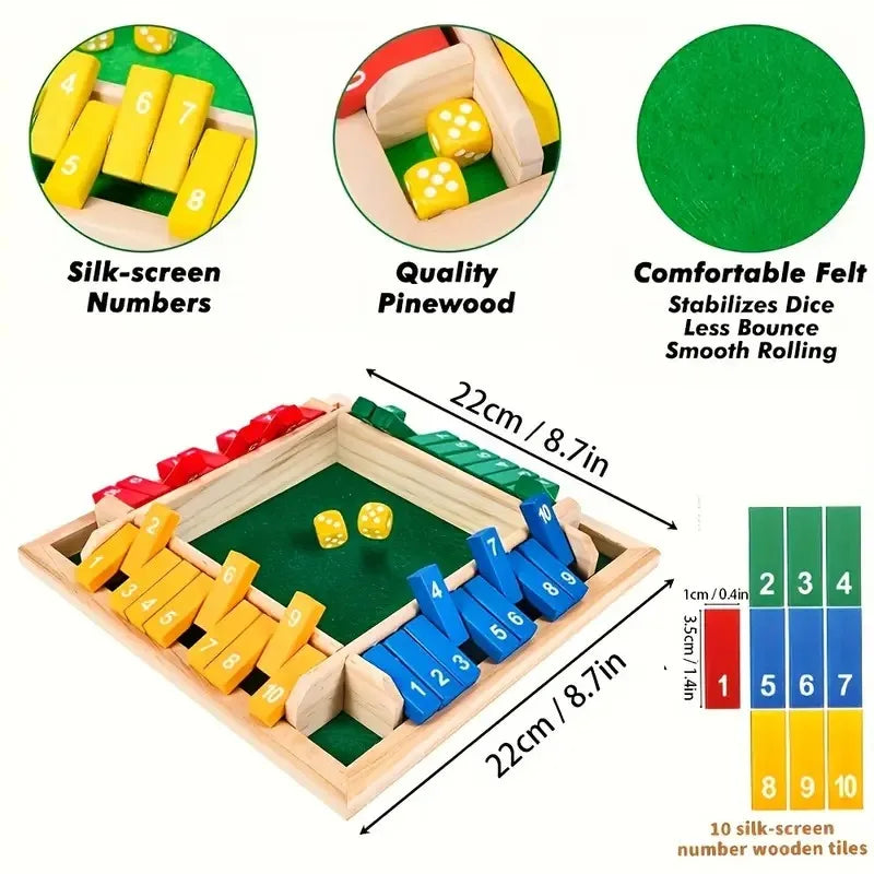 2-In-1 Wooden Dice Game Board, Family Party Fun Board Game, Multi-Color Chessboard Number Game