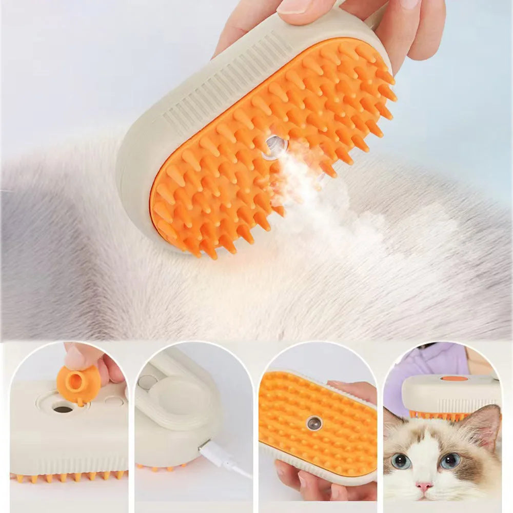 3-in-1 Electric Steam Pet Brush – Grooming, Hair Removal & Massage Comb for Cats and Dogs