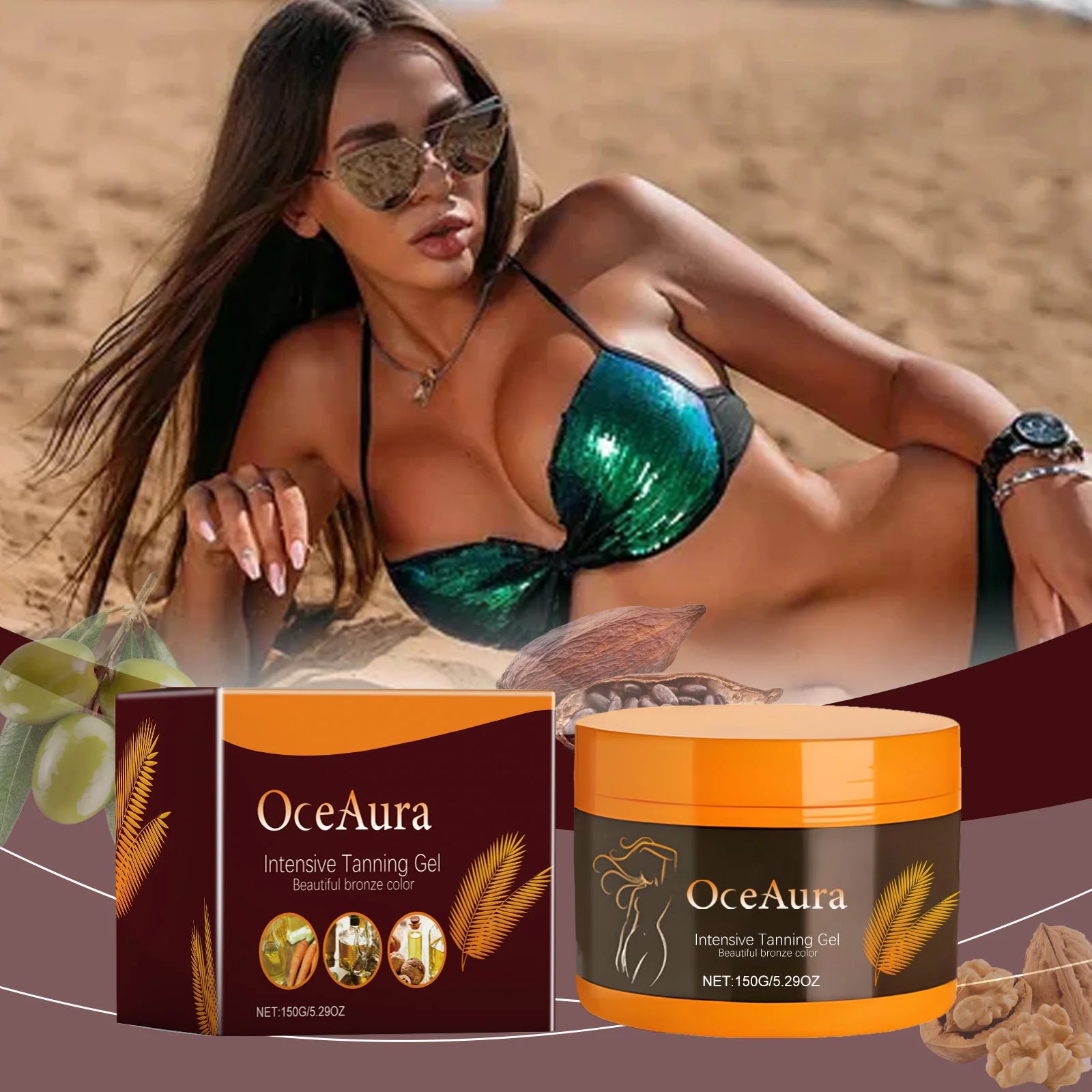 Body Tanning Gel – 150g Sunless Bronzing Cream with Skin Protection