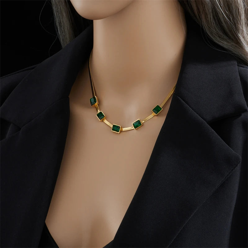 Stainless Steel Gold Color Crystal Necklace Jewellery for Women 