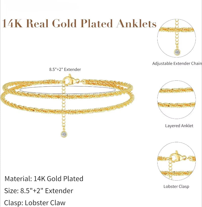 Ankle Bracelets for Women  Adjustable 14K Gold Plated