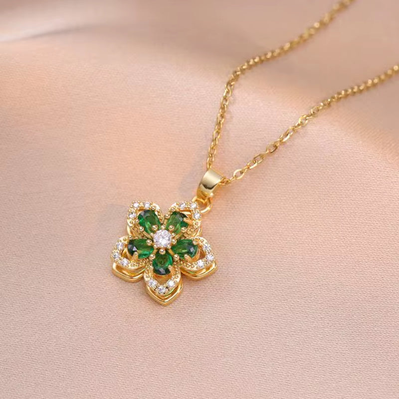 Rotatable Pink Flower Necklace
