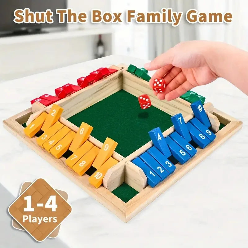 2-In-1 Wooden Dice Game Board, Family Party Fun Board Game, Multi-Color Chessboard Number Game