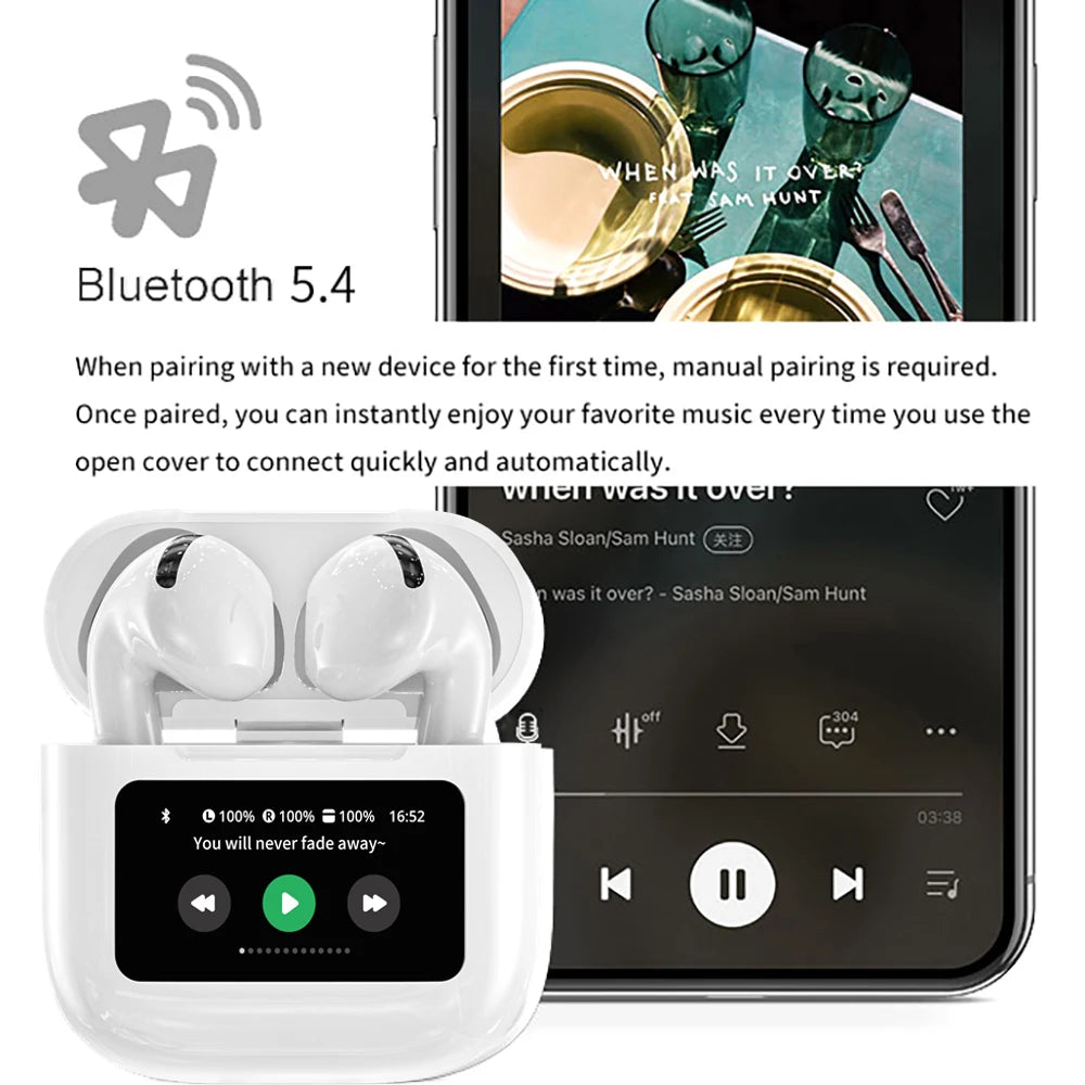 A12 Pro TWS Wireless Earbuds – ENC Noise Cancellation, Touch LCD, Super Bass, Equalizer & Long Battery Life