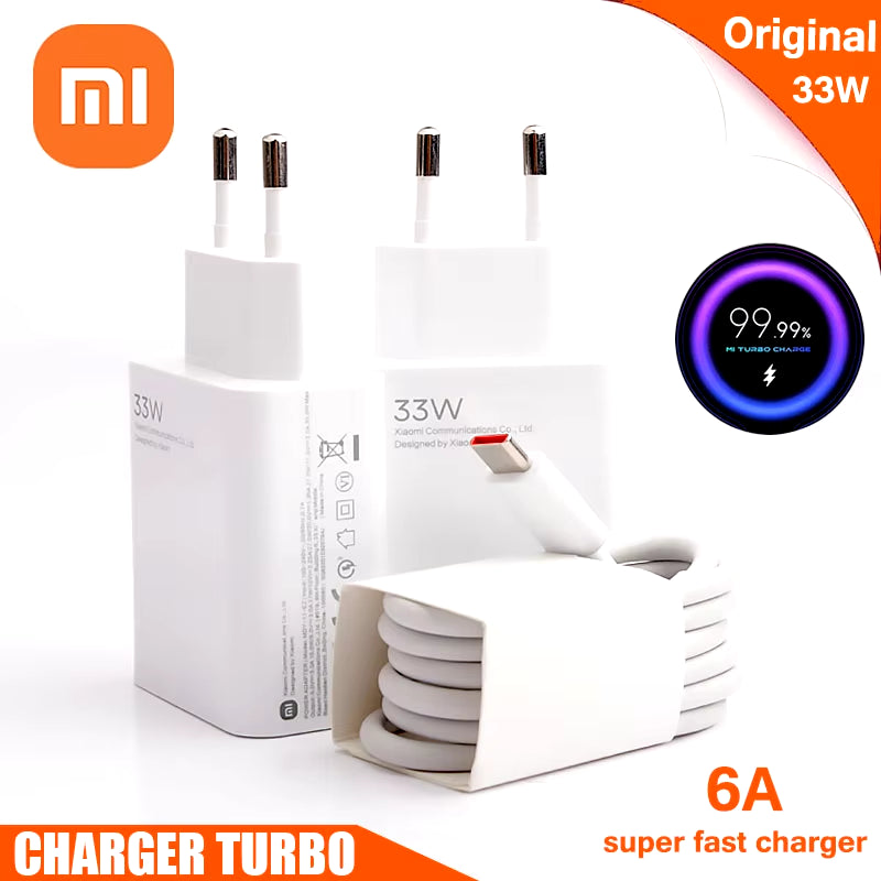Original Xiaomi Charger 33W Fast Turbo Charge 6A Type C EU/US Variant
