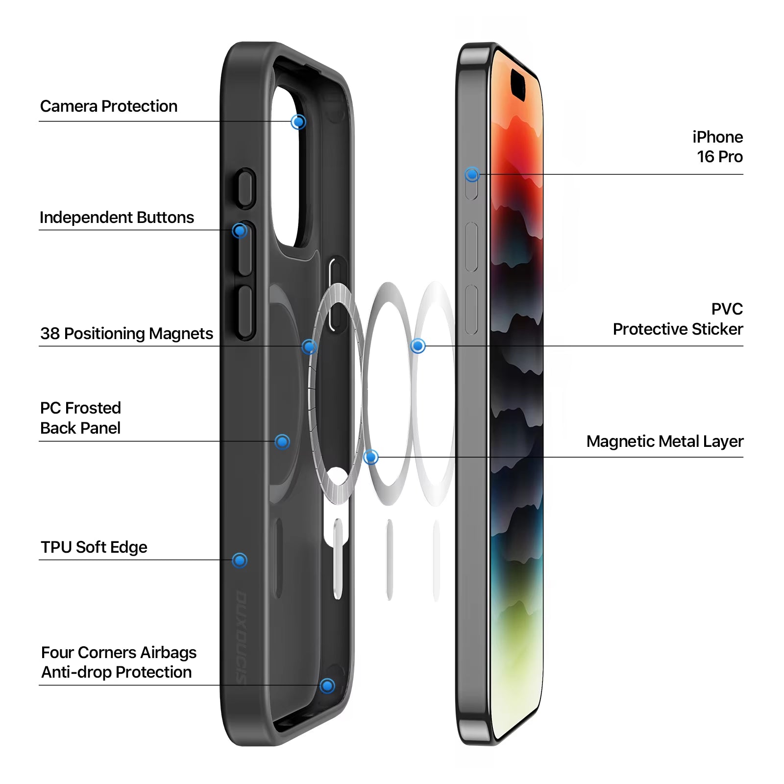 Multi-Color Magnetic Case with MagSafe for iPhone 16 Pro Max / 16 Pro / 16 Plus / 15